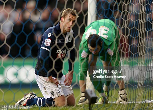 Rob Hulse of Millwall looks dejected after missing a chance during the FA Cup Sixth round match between Millwall and Blackburn Rovers at The Den on...