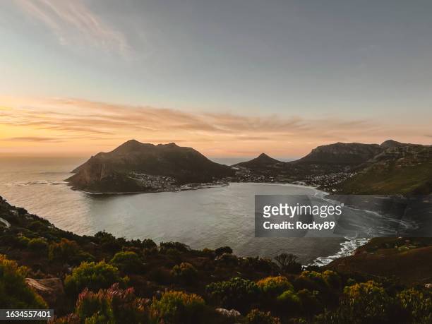 hout bay as viewed from chapman's peak, south africa - cape peninsula bildbanksfoton och bilder