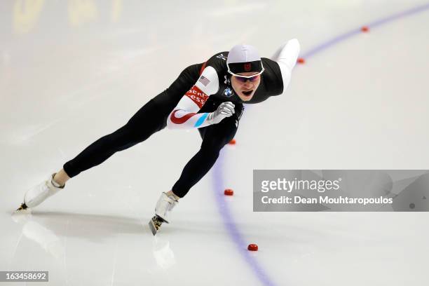 Tucker Fredricks of USA competes in the 500m Men race on Day 3 of the Essent ISU World Cup Speed Skating Championships 2013 at Thialf Stadium on...
