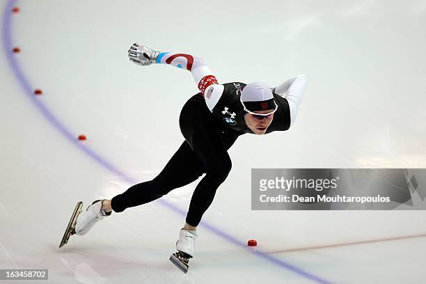 Tucker Fredricks of USA competes in the 500m Men race on Day 3 of the Essent ISU World Cup Speed Skating Championships 2013 at Thialf Stadium on...