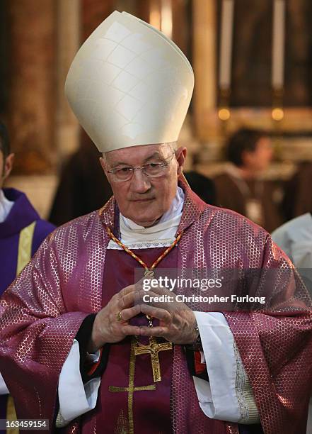 Canadian cardinal Marc Ouellet leads a mass at his Vatican parish church of Santa Maria in Traspontina on March 10, 2013 in Rome, Italy. Cardinals...