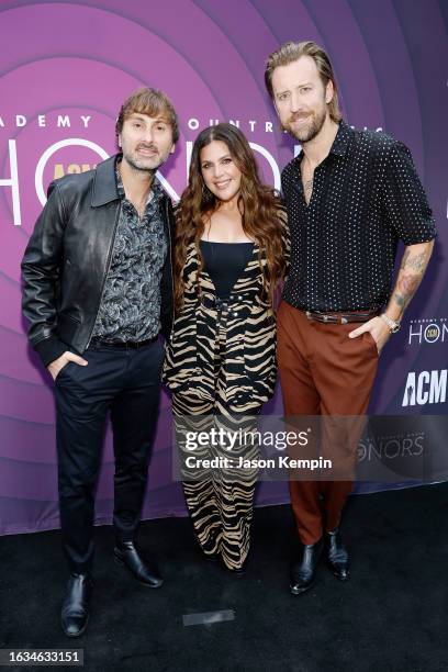 Dave Haywood, Hillary Scott and Charles Kelley of Lady A attend the 16th Annual Academy of Country Music Honors at Ryman Auditorium on August 23,...