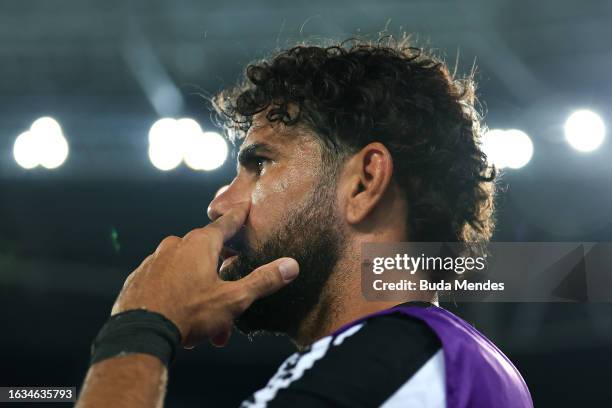 Diego Costa of Botafogo gestures during a first leg quarter final match between Botafogo and Defensa y Justicia as part of Copa CONMEBOL Sudamericana...