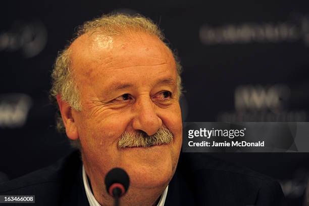 Laureus Ambassador Vicente Del Bosque attends the Football press conference at the Windsor Atlantic during day 2 of the 2013 Laureus World Sports...