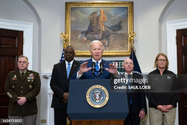 Chairman of the Joint Chiefs of Staff General Mark Milley, US Defense Secretary Lloyd Austin, US Homeland Security Secretary Alejandro Mayorkas, and...