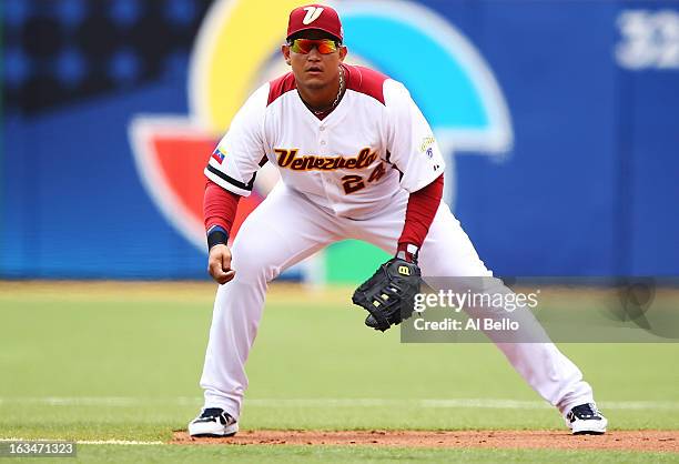 Miguel Cabrera of Venezuela in action against Spain during the first round of the World Baseball Classic at Hiram Bithorn Stadium on March 10, 2013...