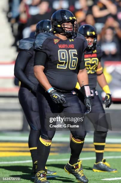 Francis of the Maryland Terrapins rests during a break in the game against the Florida State Seminoles at Byrd Stadium on November 17, 2012 in...