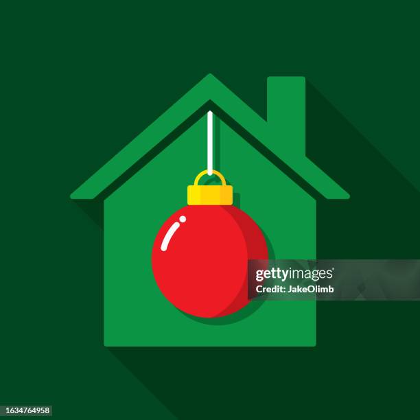 stockillustraties, clipart, cartoons en iconen met house christmas ornament icon flat 1 - homeowners decorate their houses for christmas