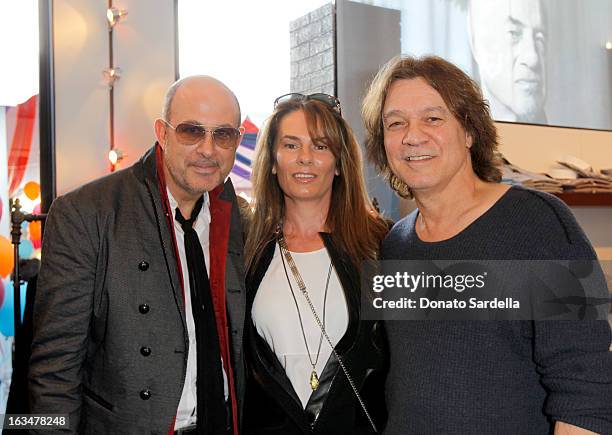 Designer John Varvatos, Janie Liszewski, and guitarist Eddie Van Halen attend the John Varvatos 10th Annual Stuart House Benefit presented by...