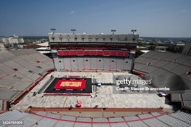 General view of the stadium before the match between the Nebraska Cornhuskers and the Omaha Mavericks at Memorial Stadium on August 30, 2023 in...