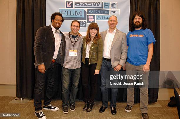 Dhani Jones, host of Spike.com, moderator Adam Lilling, actress Sophia Bush, Walter Delph CEO of Adly and Chris Kantrowitz Founder/CEO Gobbler attend...
