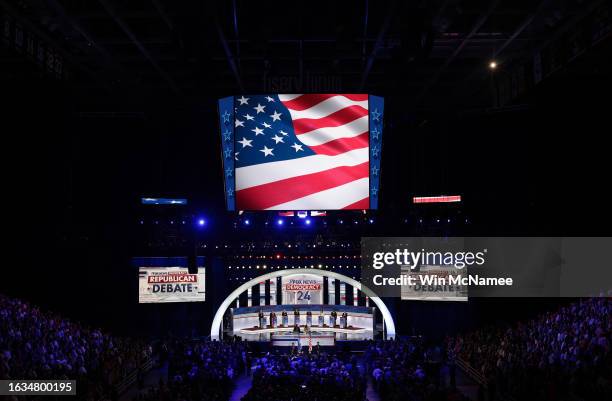 Republican presidential candidates , former Arkansas Gov. Asa Hutchinson, former New Jersey Gov. Chris Christie, former U.S. Vice President Mike...