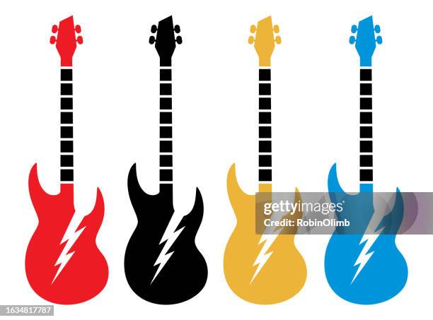elektrische bassgitarre ikonen - bass gitarre stock-grafiken, -clipart, -cartoons und -symbole