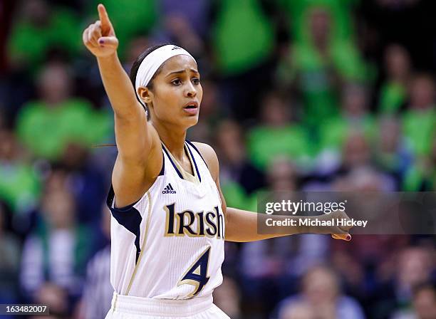 Skylar Diggins of the Notre Dame Fighting Irish seen during the game against the Connecticut Huskies at Purcel Pavilion on March 4, 2013 in South...