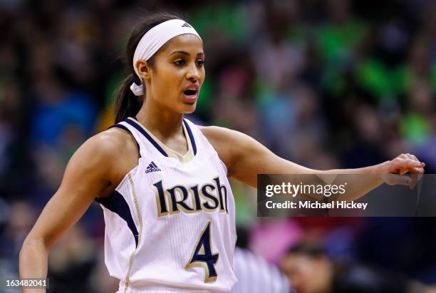 Skylar Diggins of the Notre Dame Fighting Irish seen during the game against the Connecticut Huskies at Purcel Pavilion on March 4, 2013 in South...