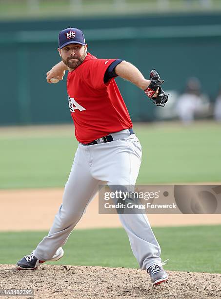 Mitchell Boggs of Team USA pitches against the Chicago White Sox during a WBC exhibition game at Camelback Ranch on March 5, 2013 in Glendale,...