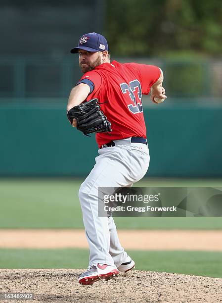 Mitchell Boggs of Team USA pitches against the Chicago White Sox during a WBC exhibition game at Camelback Ranch on March 5, 2013 in Glendale,...