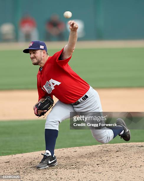 Glenn Perkins of Team USA pitches against the Chicago White Sox during a WBC exhibition game at Camelback Ranch on March 5, 2013 in Glendale, Arizona.