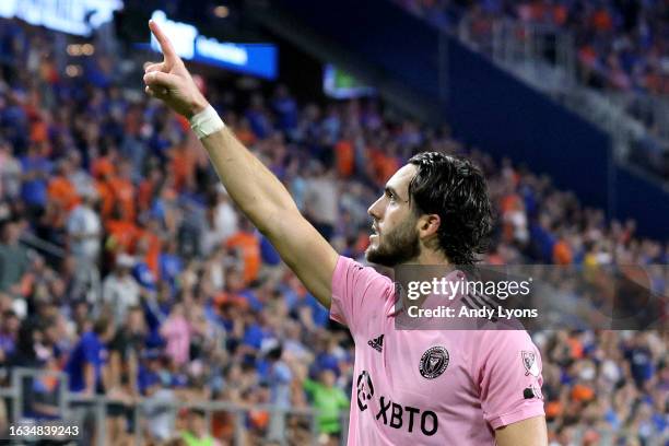 Leonardo Campana of Inter Miami CF celebrates after scoring his second goal against the FC Cincinnati during the second half in the 2023 U.S. Open...