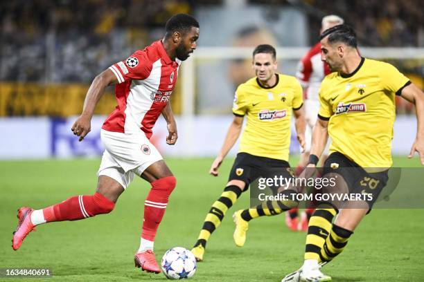 Antwerp's Gyrano Kerk pictured in action during a soccer game between Greek AEK Athens FC and Belgian soccer team Royal Antwerp FC, Wednesday 30...