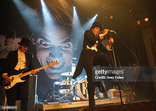 The Hives perform onstage in concert at The Vogue on March 4, 2013 in Indianapolis, Indiana.