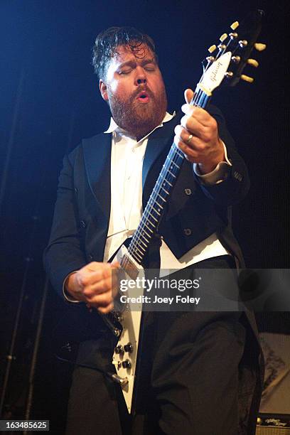 Vigilante Carlstroem of The Hives perform onstage in concert at The Vogue on March 4, 2013 in Indianapolis, Indiana.