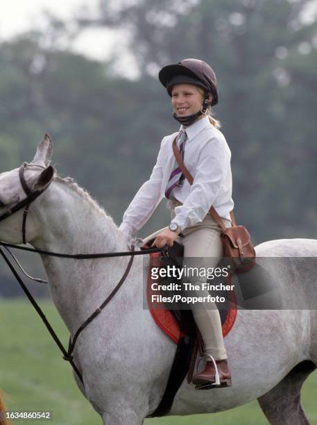 Zara Phillips, daughter of HRH Princess Anne and Mark Phillips , riding at the Royal Windsor Horse Trials, circa May 1991.