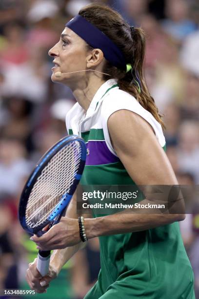 Gabriela Sabatini of Argentina participates in the Stars of the Open Exhibition Match to Benefit Ukraine Relief at USTA Billie Jean King National...