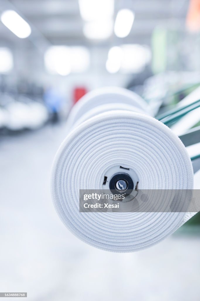Weaving machines of the factories. Production of textiles