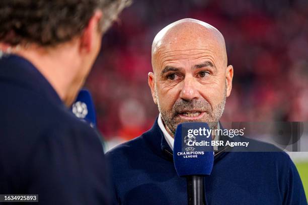 Head coach Peter Bosz of PSV during interview during the UEFA Champions League Qualifying Play-Off Second Leg match between PSV and Rangers at the...