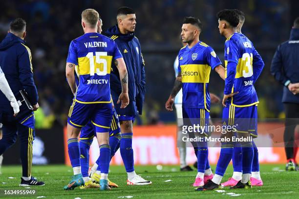 Marcos Rojo of Boca Juniors and teammates react at the end of the Copa CONMEBOL Libertadores 2023 Quarter-final first leg match between Boca Juniors...