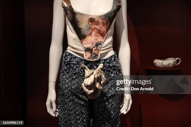 The Vivienne Westwood designed 'Corset' exhibit is seen during a media preview of "1001 Remarkable Objects" at Powerhouse Museum on August 24, 2023...