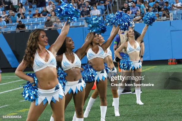 Carolina Panthers Top Cat cheerleaders perform during a preseason NFL football game between the Detroit Lions and the Carolina Panthers on August 25...