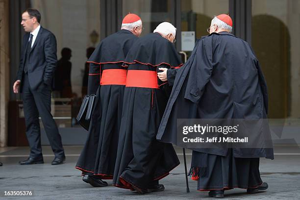 Cardinals arrive for the final congregation before cardinals enter the conclave to vote for a new pope, on March 11, 2013 in Vatican City, Vatican....