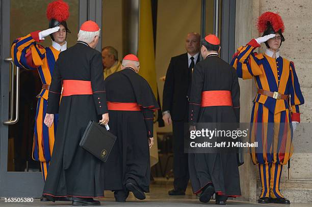 Cardinals arrive for the final congregation before cardinals enter the conclave to vote for a new pope, on March 11, 2013 in Vatican City, Vatican....