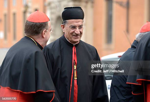 Cardinal Bechara Rai arrives for the final congregation before cardinals enter the conclave to vote for a new pope, on March 11, 2013 in Vatican...