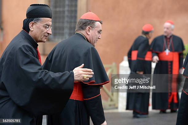 Cardinal Bechara Rai arrives for the final congregation before cardinals enter the conclave to vote for a new pope, on March 11, 2013 in Vatican...