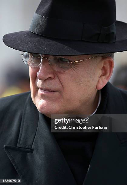 Cardinal Raymond Burke leaves the final congregation before cardinals enter the conclave to vote for a new pope, on March 11, 2013 in Vatican City,...