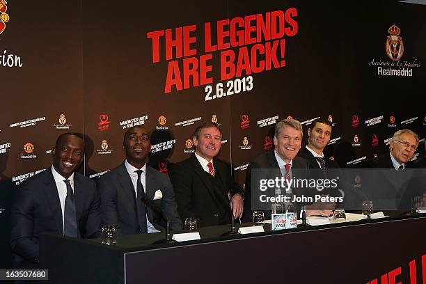 Chief Executive David Gill of Manchester United speaks at a press conference to announce a charity match between Manchester United Legends and Real...