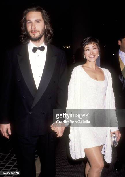 Actor John Corbett and Actress Janine Turner attend the 49th Annual Golden Globe Awards on January 18, 1992 at Beverly Hilton Hotel in Beverly Hills,...