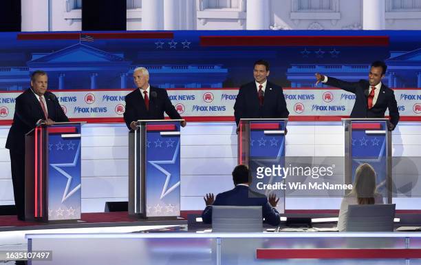 Republican presidential candidates , former New Jersey Gov. Chris Christie, former U.S. Vice President Mike Pence, Florida Gov. Ron DeSantis, and...