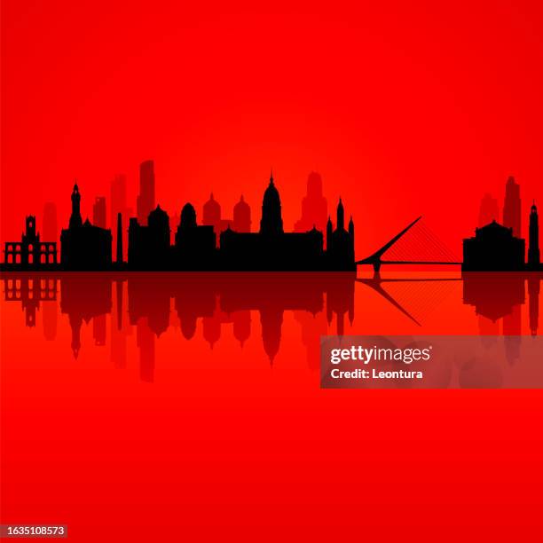 ilustrações de stock, clip art, desenhos animados e ícones de buenos aires skyline silhouette (all buildings are complete, moveable and highly detailed) - obelisco buenos aires
