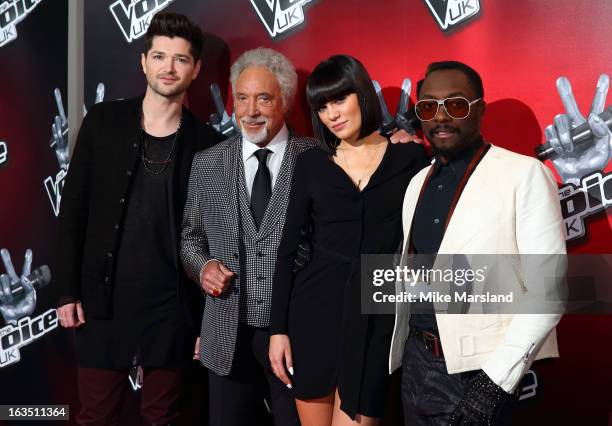 Sir Tom Jones, Jessie J, Will.i.am and Danny O'Donoghue attend a photocall to launch the second series of The Voice at Soho Hotel on March 11, 2013...