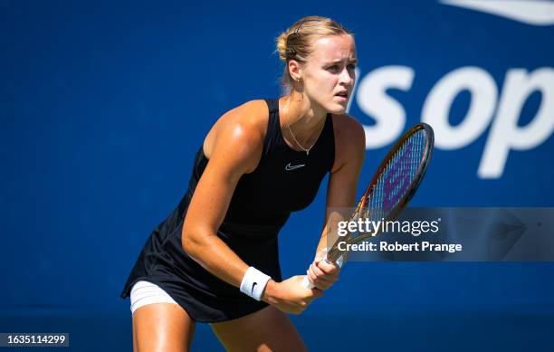 Anna Karolina Schmiedlova of Slovakia in action against Rebeka Masarova of Spain in the second round on Day 3 of the US Open at USTA Billie Jean King...