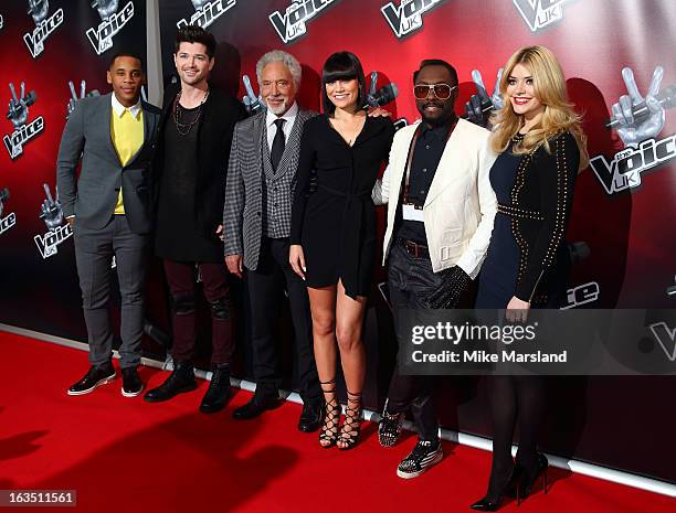 Reggie Yates, Sir Tom Jones, Jessie J, Will.i.am, Danny O'Donoghue and Holly Willoughby attend a photocall to launch the second series of The Voice...