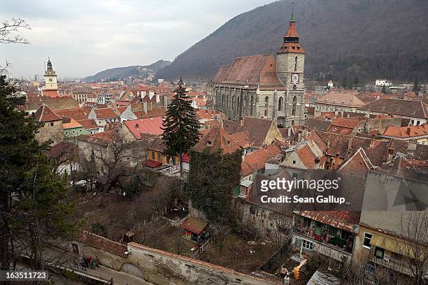The Black Church, a Luthern Gothic church built by Saxon immigrants in the 15th century, stands in the historic district on March 9, 2013 in Brasov,...