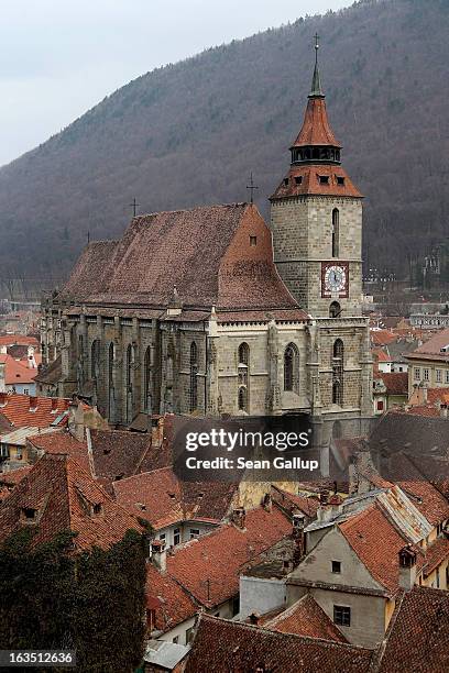 The Black Church, a Luthern Gothic church built by Saxon immigrants in the 15th century, stands in the historic district on March 9, 2013 in Brasov,...