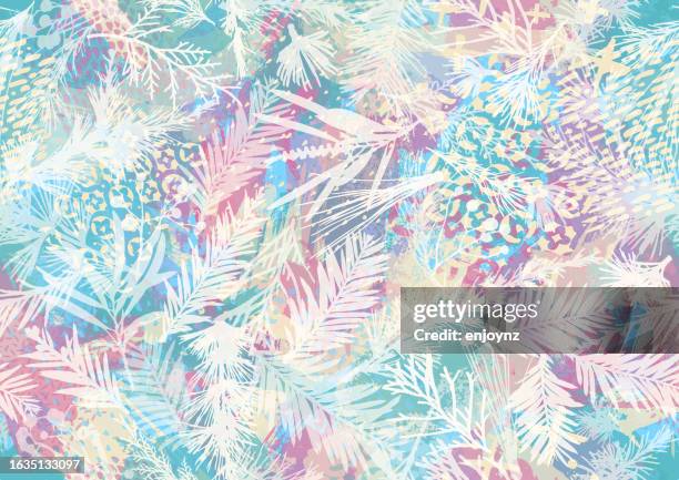 ilustrações de stock, clip art, desenhos animados e ícones de colorful tropical textures and patterns vector - seamless flower aquarel