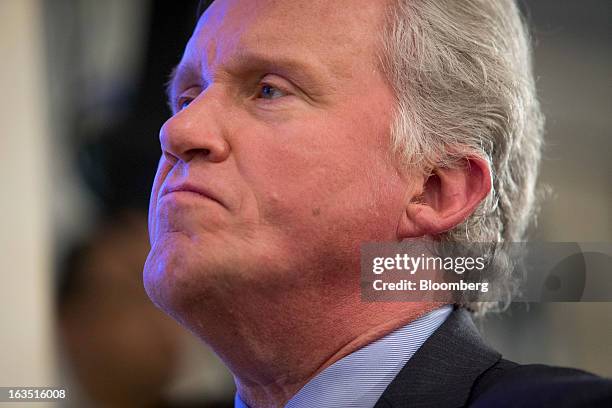 Jeffrey "Jeff" Immelt, chairman and chief executive officer of General Electric Co. , sits during a news conference in New York, U.S., on Monday,...