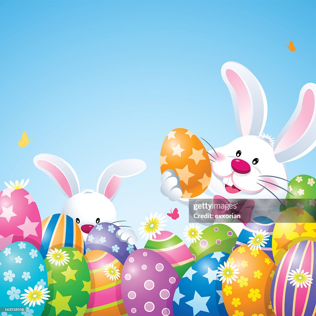 Easter Hun Easter Bunnies Playing Easter Egg Hunt High-Res Vector Graphic - Getty ...